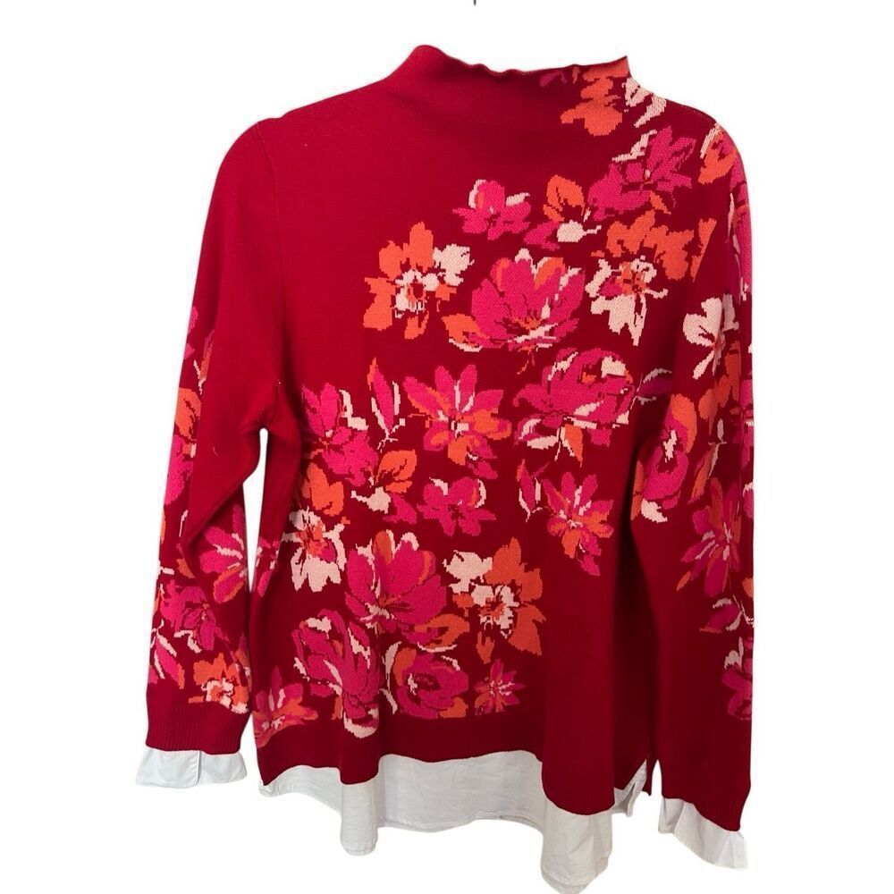 Isaac Mizrahi Live! Womens  Red Floral Mock Neck Faux Undershirt sz L